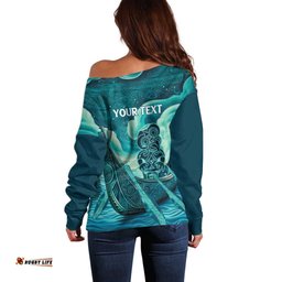 Personalised New Zealand Waitangi Day Off Shoulder Sweater Hei Tiki With Maori Waka - Whakarare Pattern LT14