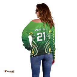 Custom Rugby Cook Islands Avaiki Off Shoulder Sweater Green Kuki Airani Tribal Maori Inspired LT9