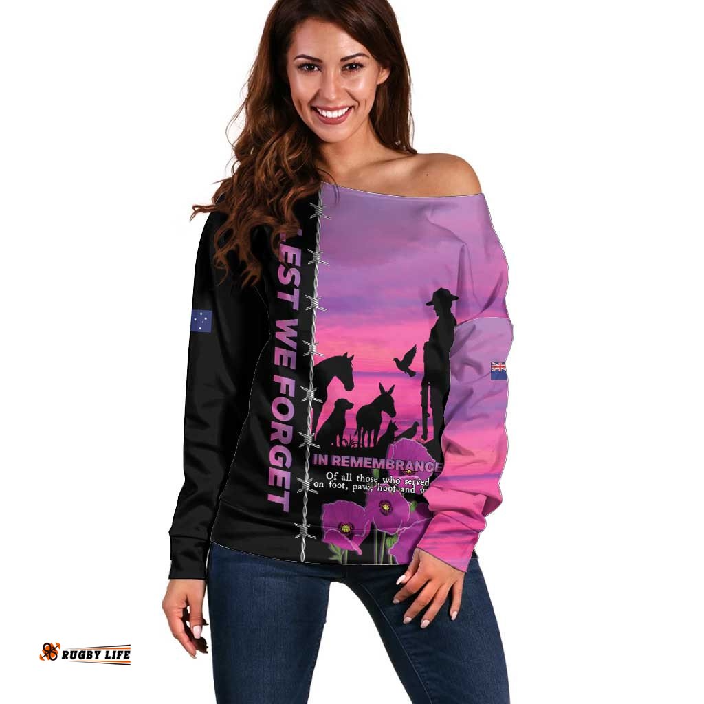 Personalised ANZAC War Animals Off Shoulder Sweater Lest We Forget Memorial LT15