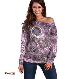 Personalised NAIDOC Week 50 Years Deadly Always Off Shoulder Sweater Pink Aboriginal Artwork Dot Painting LT9