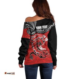 Personalised Aotearoa Toitu Te Tiriti Off Shoulder Sweater Taniwha Tribal Motifs LT03