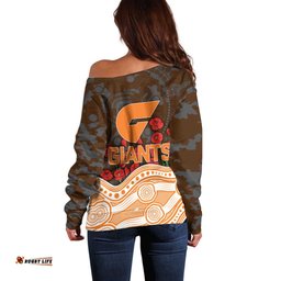 GWS Giants ANZAC Day Off Shoulder Sweater Indigenous Dot Art with Poppy Flower Tribute TS04