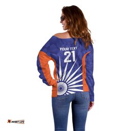 India Cricket Custom Off Shoulder Sweater Ashoka Chakra with Flag Style LT9