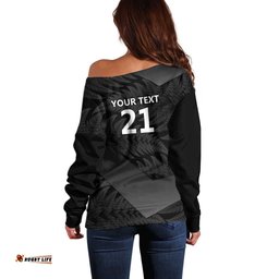 New Zealand Cricket Custom Off Shoulder Sweater Potae Pango Black Fern Pattern LT9