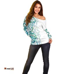Paua Shell Maori Off Shoulder Sweater Koru Kowhaiwhai LT7