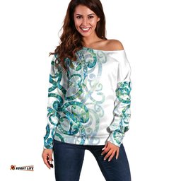Paua Shell Maori Off Shoulder Sweater Koru Kowhaiwhai LT7