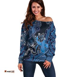 Personalised Autism Awareness Off Shoulder Sweater Hope Ribbon And Aboriginal Patterns DT05
