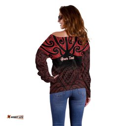 Personalised Keep Maori Wards New Zealand Off Shoulder Sweater Stronger Together Aotearoa Taniko LT14