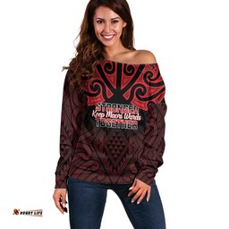 Personalised Keep Maori Wards New Zealand Off Shoulder Sweater Stronger Together Aotearoa Taniko LT14