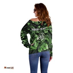 Personalised Maori Romantic Valentine Off Shoulder Sweater The Hongi Kiss Green Galaxy DT05