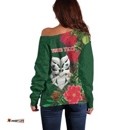 Maori Wheku Meri Kirihimete Personalised Off Shoulder Sweater All Green Indigenous Maori Motif LT9