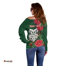 Maori Wheku Meri Kirihimete Personalised Off Shoulder Sweater All Green Indigenous Maori Motif LT9