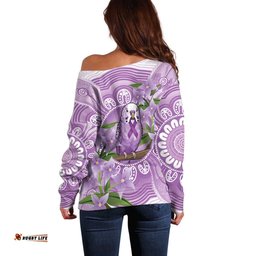 Epilepsy Awareness Budgerigar Australia Off Shoulder Sweater Budgie Purple Ribbon Boronia Aboriginal LT14