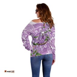 Epilepsy Awareness Budgerigar Australia Off Shoulder Sweater Budgie Purple Ribbon Boronia Aboriginal LT14