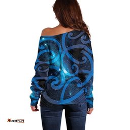 New Zealand Maori Matariki Off Shoulder Sweater Galaxy Kowhaiwhai LT7