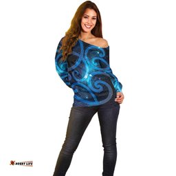 New Zealand Maori Matariki Off Shoulder Sweater Galaxy Kowhaiwhai LT7