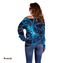 New Zealand Maori Matariki Off Shoulder Sweater Galaxy Kowhaiwhai LT7