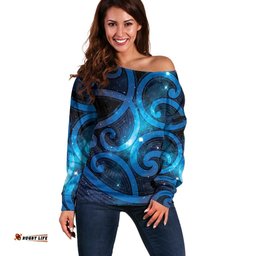 New Zealand Maori Matariki Off Shoulder Sweater Galaxy Kowhaiwhai LT7