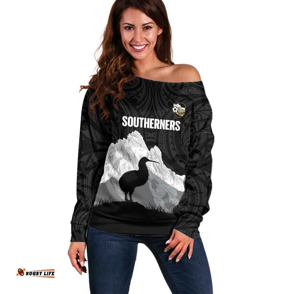 New Zealand South Island Football Custom Off Shoulder Sweater Aoraki Mount Cook With Kiwi Maori Pattern LT14