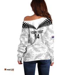 Custom New Zealand Silver Fern Football Off Shoulder Sweater Go Aotearoa Grunge White LT14