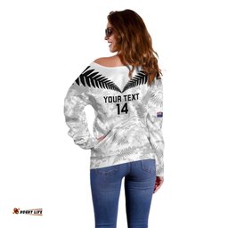 Custom New Zealand Silver Fern Football Off Shoulder Sweater Go Aotearoa Grunge White LT14