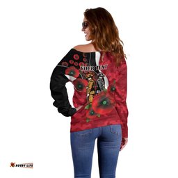 Essendon Bombers ANZAC Personalised Off Shoulder Sweater Lest We Forget Poppy Camo LT9