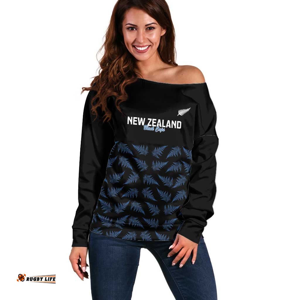 New Zealand Silver Fern Cricket Custom Off Shoulder Sweater Black Cap T20 Version LT14