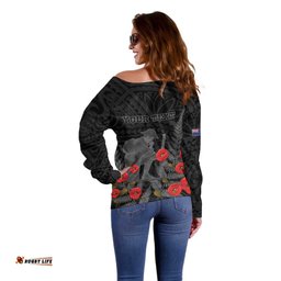 Personalised New Zealand ANZAC Day Off Shoulder Sweater Lest We Forget Soldier Memorial LT15