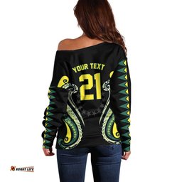 Custom Rugby Cook Islands Avaiki Off Shoulder Sweater Black Kuki Airani Tribal Maori Inspired LT9