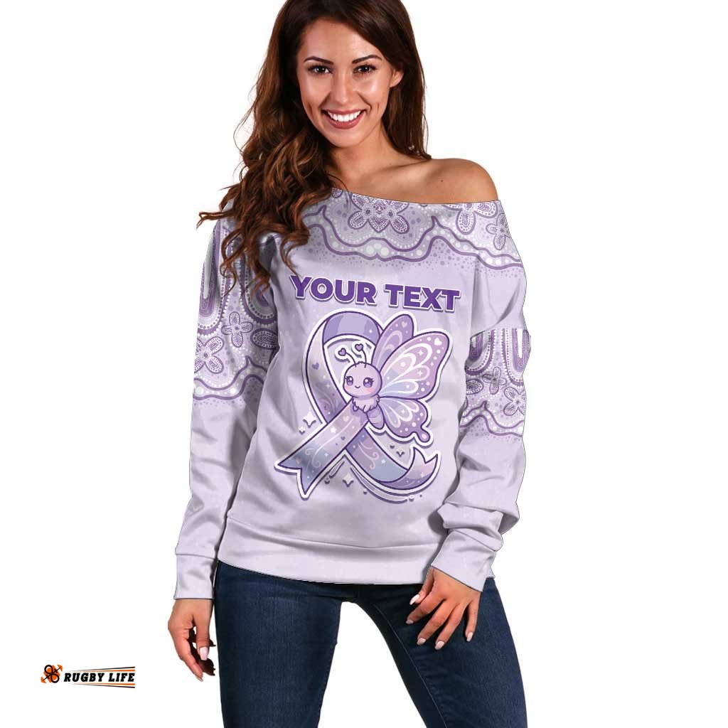 Personalised Epilepsy Awareness Alphabet Off Shoulder Sweater Purple Ribbon Butterfly Cute Style DT05