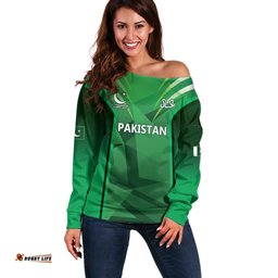 Pakistan Cricket Custom Off Shoulder Sweater The Green Shirts with Sporty Pattern LT9