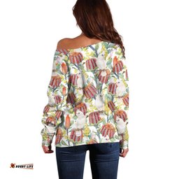 Little Corella Australia Cockatoo Off Shoulder Sweater Cacatua Sanguinea Banksia Seamless White LT14