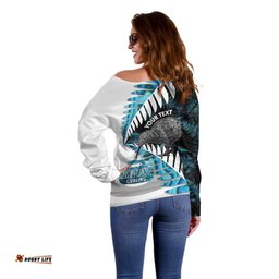 New Zealand Silver Fern Curling Personalised Off Shoulder Sweater Aotearoa Kiwi Ponga Paua Shell Version LT14