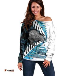 New Zealand Silver Fern Curling Personalised Off Shoulder Sweater Aotearoa Kiwi Ponga Paua Shell Version LT14