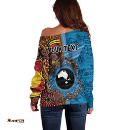 Personalised Australia and Fiji Together Off Shoulder Sweater Tribal Palm Tree with Tapa and Aboriginal Animals Half Style LT03