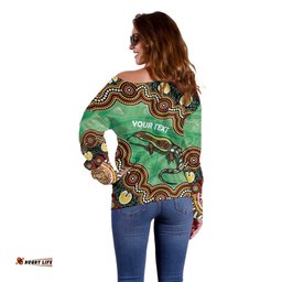 Personalised Australia Goanna NAIDOC Week 2026 Off Shoulder Sweater 50 Years of Deadly Aboriginal Art LT14