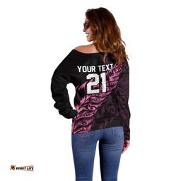 New Zealand Lawn Bowls Custom Off Shoulder Sweater Pink Maori Warrior Tribal Silver Fern LT9