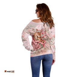 Personalised Breast Cancer Awareness Off Shoulder Sweater Mother Kangaroo And Ribbon Hope DT05