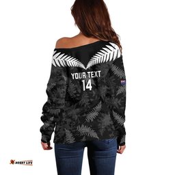 Custom New Zealand Silver Fern Football Off Shoulder Sweater Go Aotearoa Grunge Black LT14