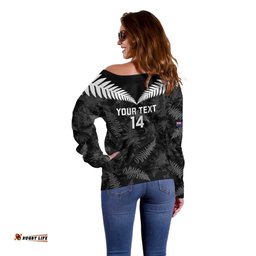 Custom New Zealand Silver Fern Football Off Shoulder Sweater Go Aotearoa Grunge Black LT14
