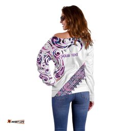 Mawhero Paua shell Kowhaiwhai Taniko Personalised Off Shoulder Sweater Turtle Tattoo Maori Tribal Style LT9