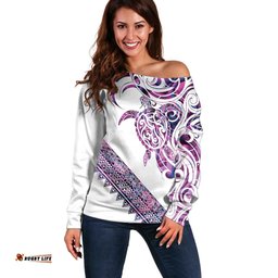 Mawhero Paua shell Kowhaiwhai Taniko Personalised Off Shoulder Sweater Turtle Tattoo Maori Tribal Style LT9