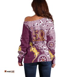 Manly Warringah Sea Eagles NAIDOC Week 2026 Off Shoulder Sweater Aboriginal Lizard Dot Painting - 50 Years of Deadly TS04