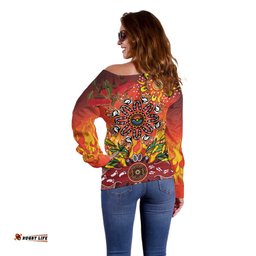 NAIDOC Week 2026 Off Shoulder Sweater 50 Years of Deadly Aboriginal Dot Art LT9