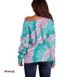 Hereditary Cancer Awareness Australia Indigenous Off Shoulder Sweater Pink and Teal LT7