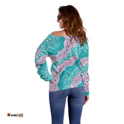 Hereditary Cancer Awareness Australia Indigenous Off Shoulder Sweater Pink and Teal LT7