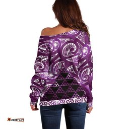 Matariki New Zealand Off Shoulder Sweater NZ Niho Taniwha Maori New Year Purple Galaxy LT14