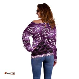 Matariki New Zealand Off Shoulder Sweater NZ Niho Taniwha Maori New Year Purple Galaxy LT14