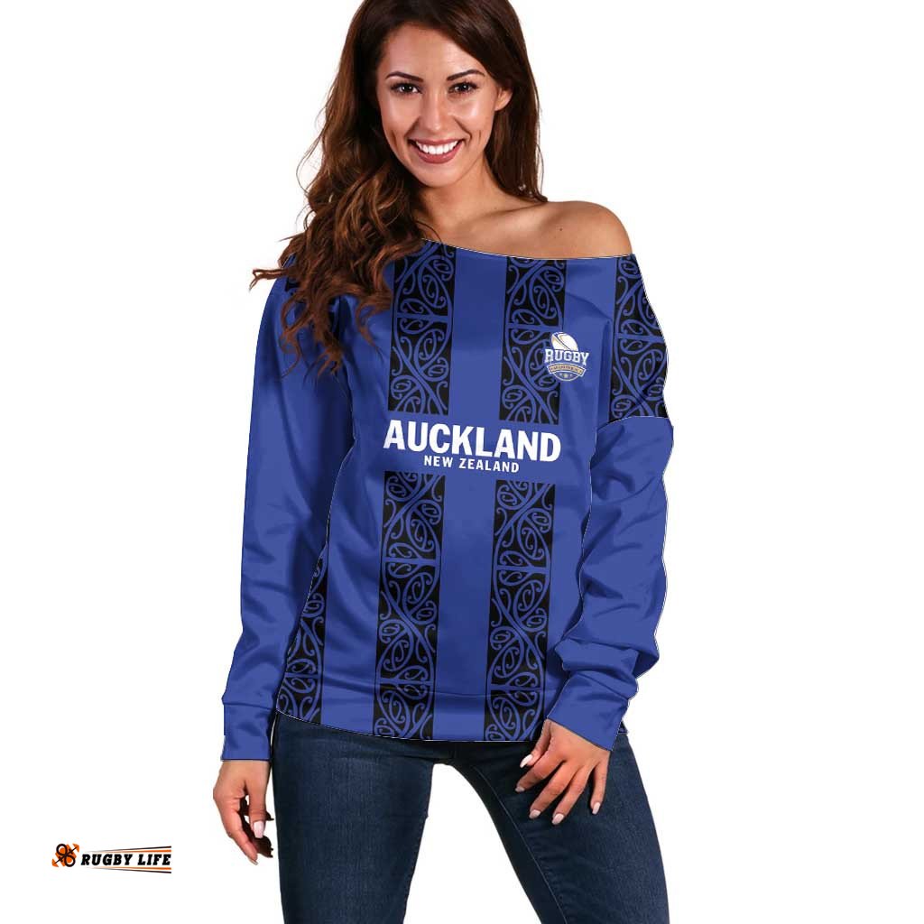 Custom Oceania Football NZ Auckland Off Shoulder Sweater Maori Tribal Pattern LT9