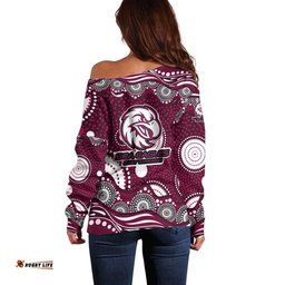 Manly Warringah Sea Eagles Off Shoulder Sweater Aboriginal Dot Pattern - Rugby Mascot Heritage Pride TS04